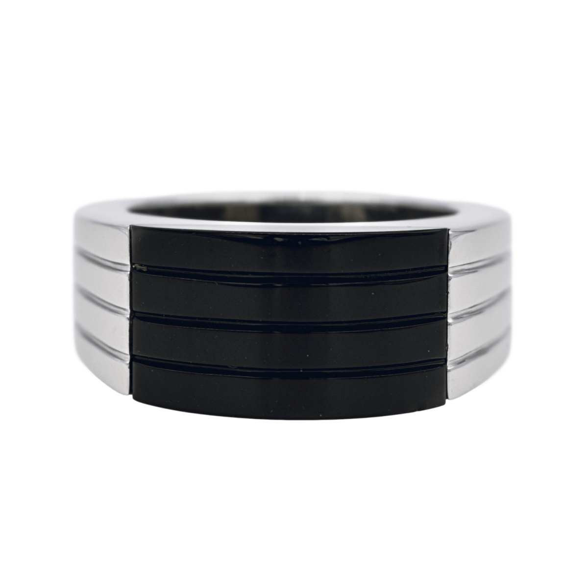 Bague BOUCHERON "Godron" en or blanc et onyx - Castafiore