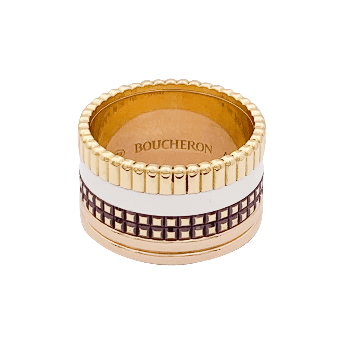 Bague Boucheron "Quatre Classique Large" en or jaune, blanc et rose - Castafiore