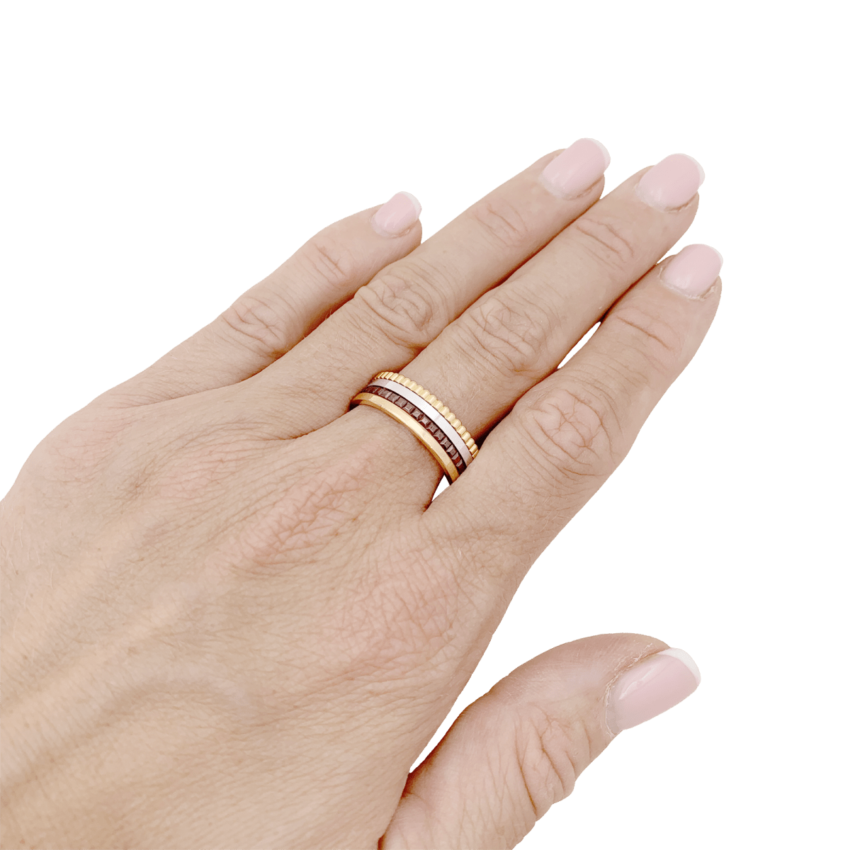 Bague Boucheron "Quatre Classique Small" en or rose, blanc et jaune. - Castafiore