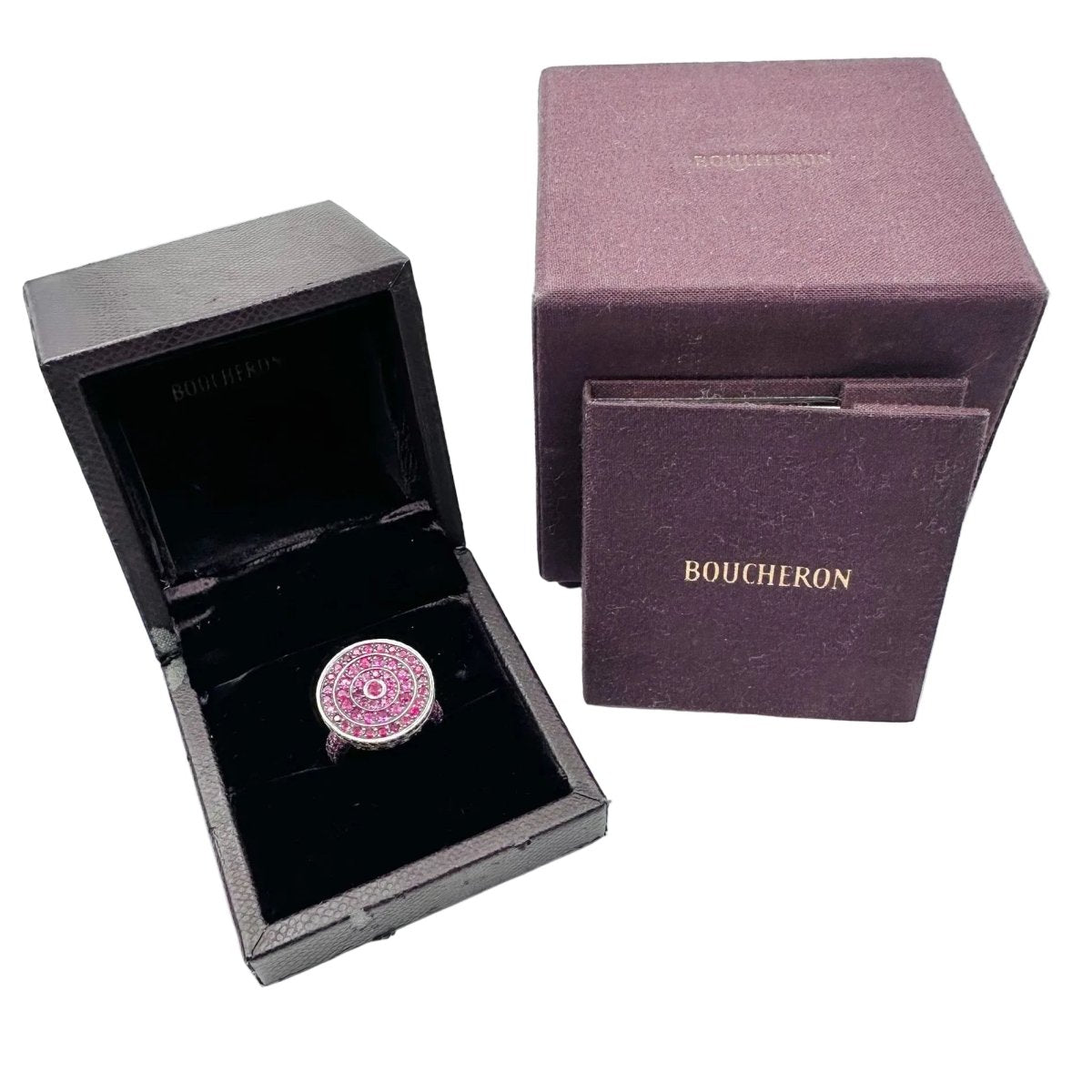 Bague BOUCHERON "Secret" en or blanc noirci et rubis - Castafiore