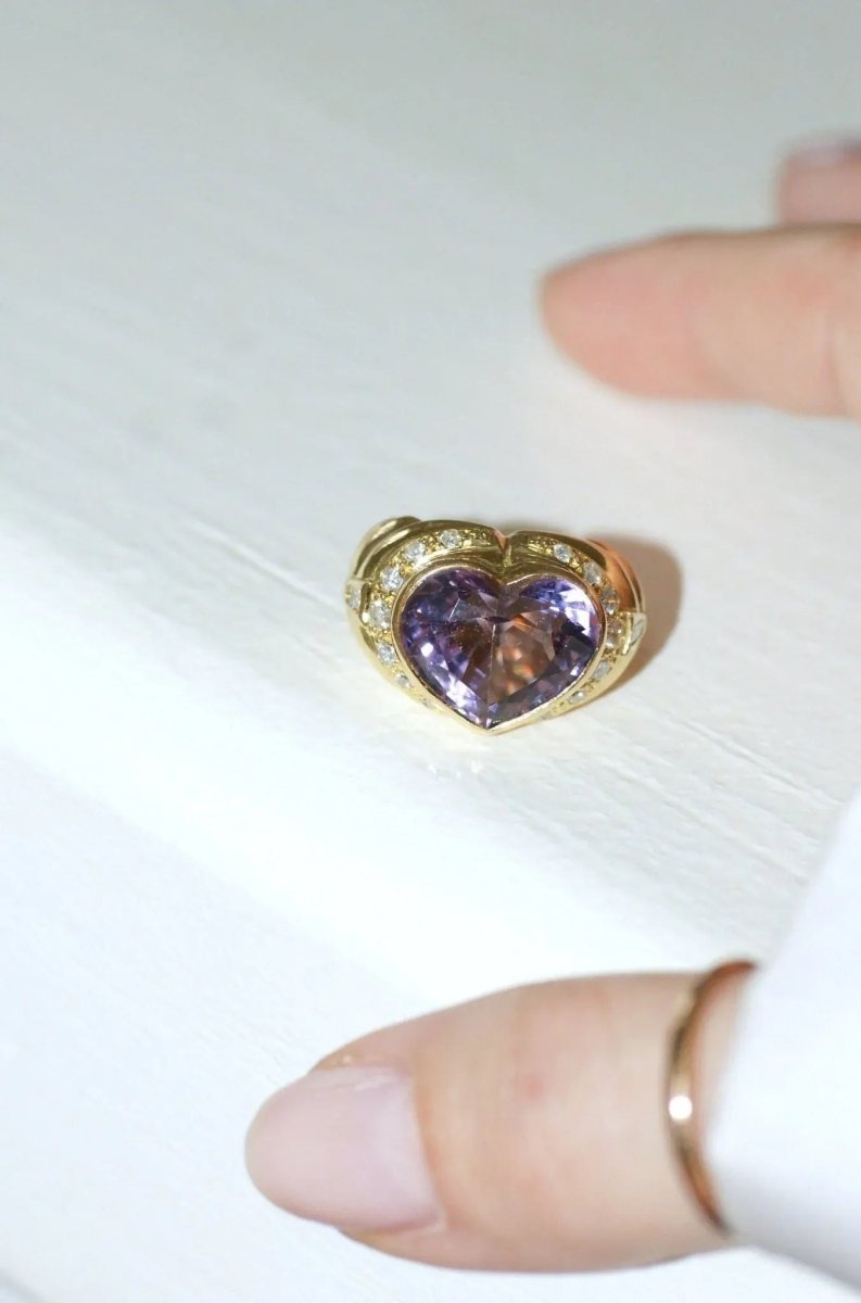 Bague Boule Coeur Améthyste et Diamants sur Or Jaune - Castafiore