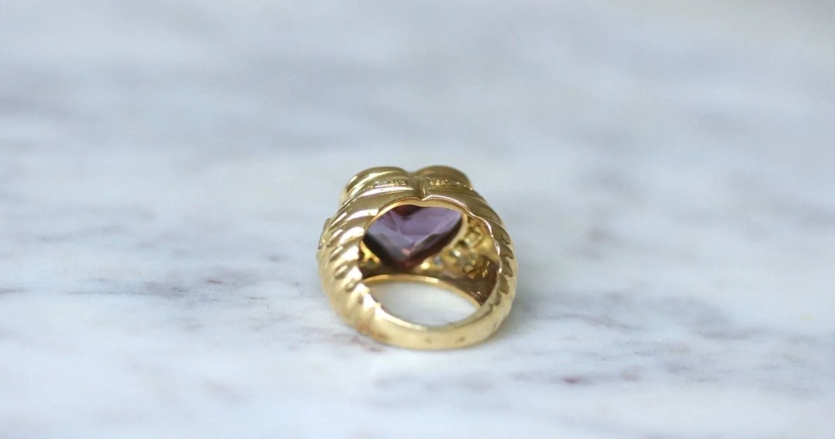 Bague Boule Coeur Améthyste et Diamants sur Or Jaune - Castafiore