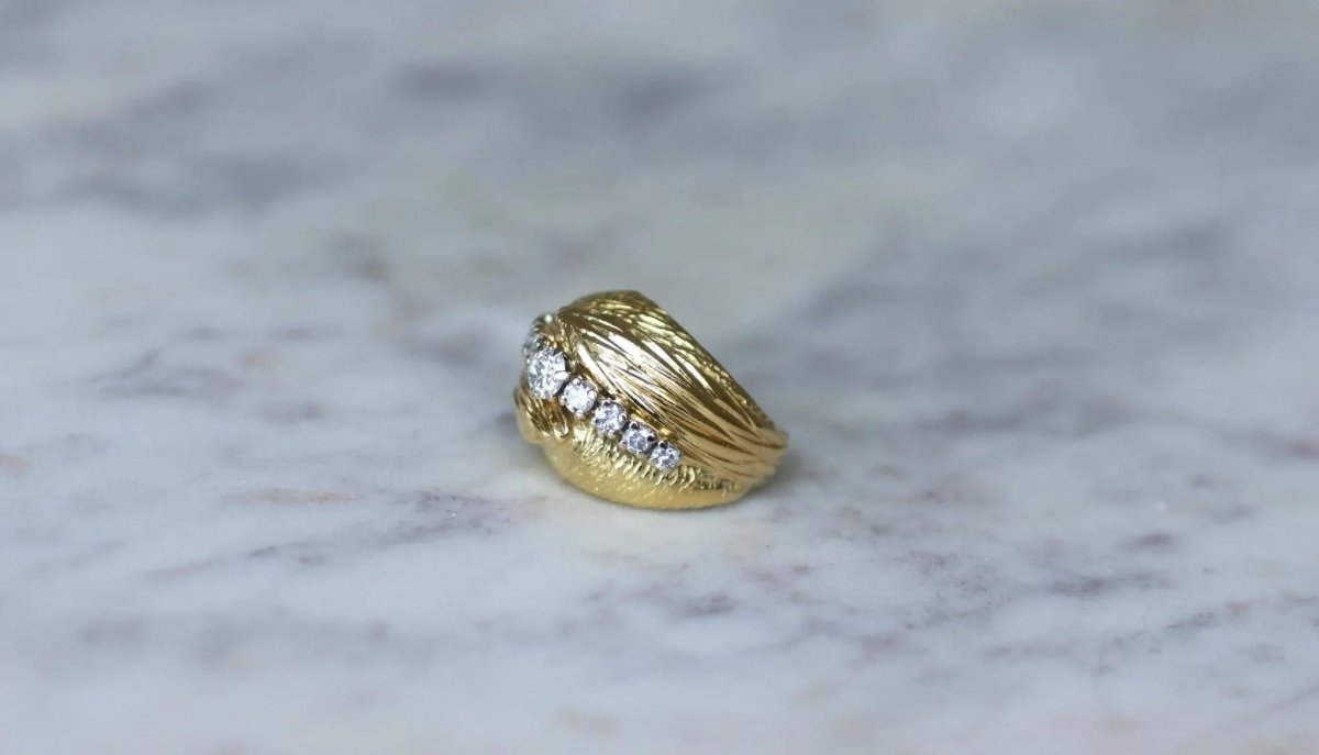 Bague Boule Diamants sur Or jaune années 60 - Castafiore