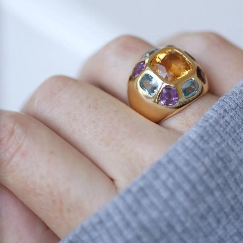Bague boule or citrine topaze bleue améthyste - Castafiore