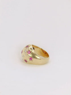 Bague boule vintage en or jaune, rubis et diamants - Castafiore