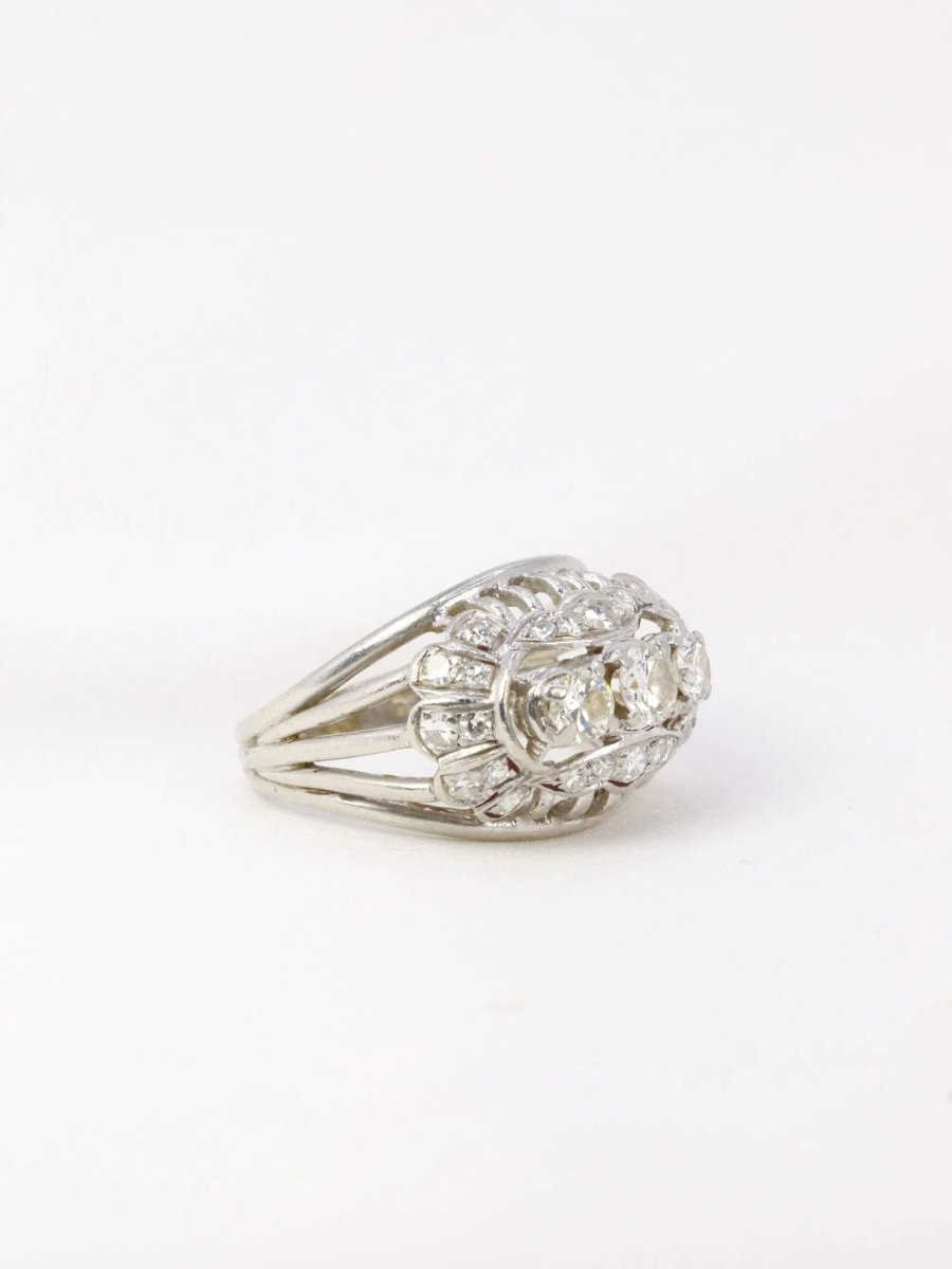 Bague boule vintage en or, platine et diamants - Castafiore