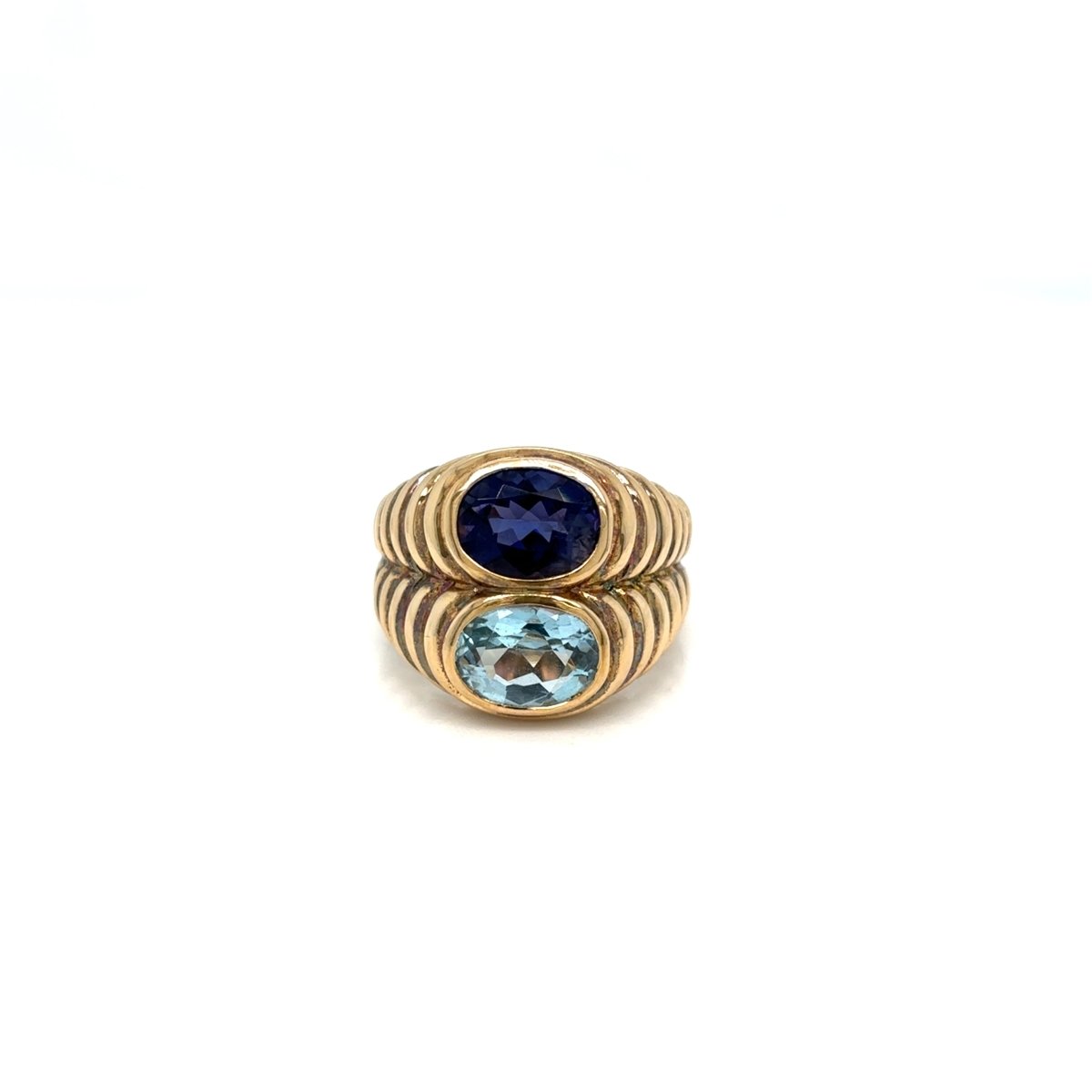 Bague BULGARI "Doppio Baccellato" en or jaune, topazes et iolite - Castafiore
