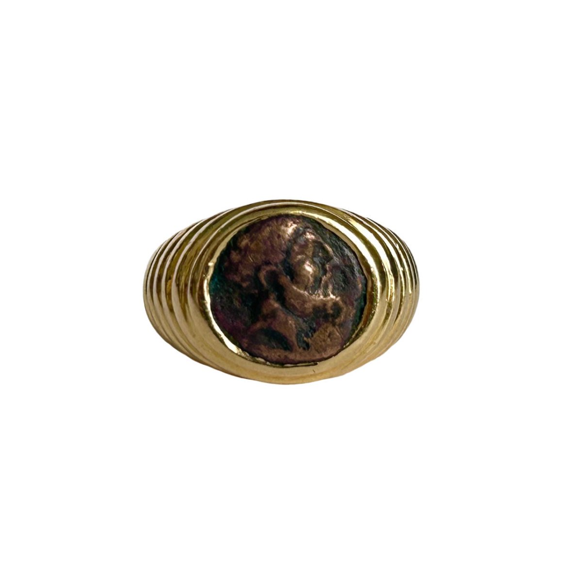 Bague BULGARI Monete en or jaune et pièce antique en bronze (Taille 50) - Castafiore