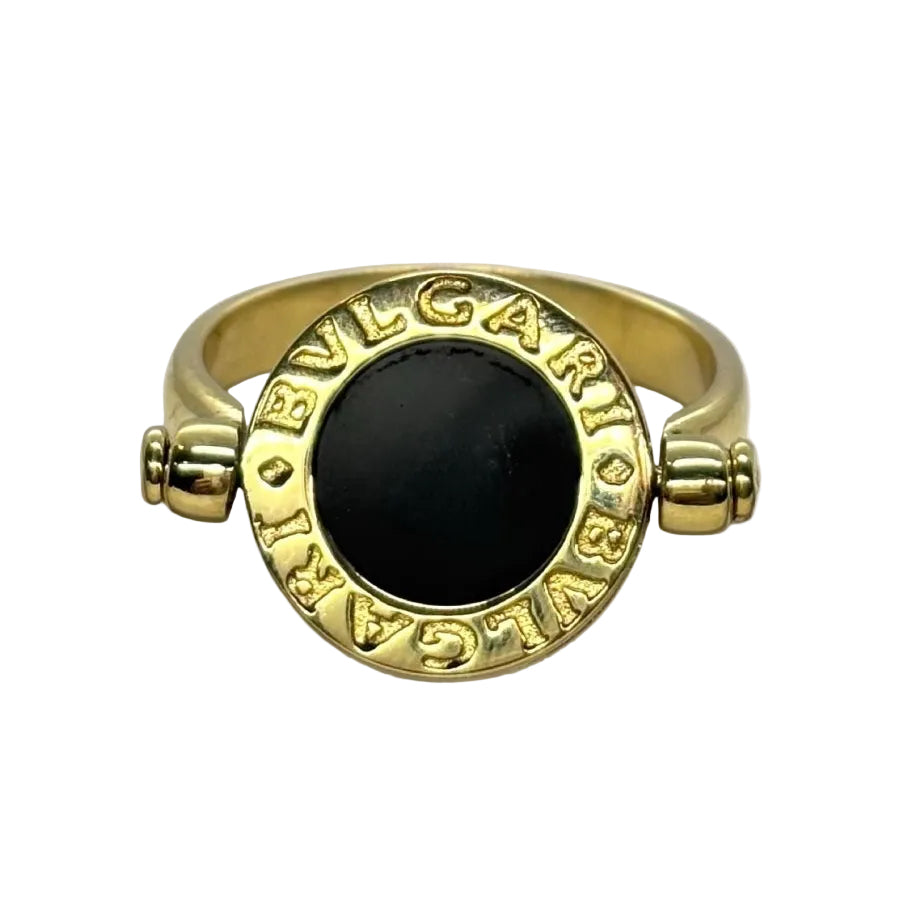 Bague BULGARI Réversible en or jaune nacre et onyx - Castafiore