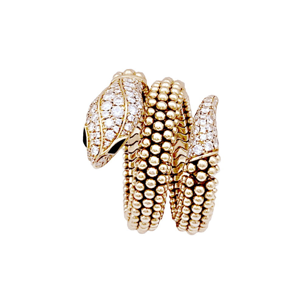 Bague BULGARI "Serpenti" en or rose, onyx et diamants - Castafiore