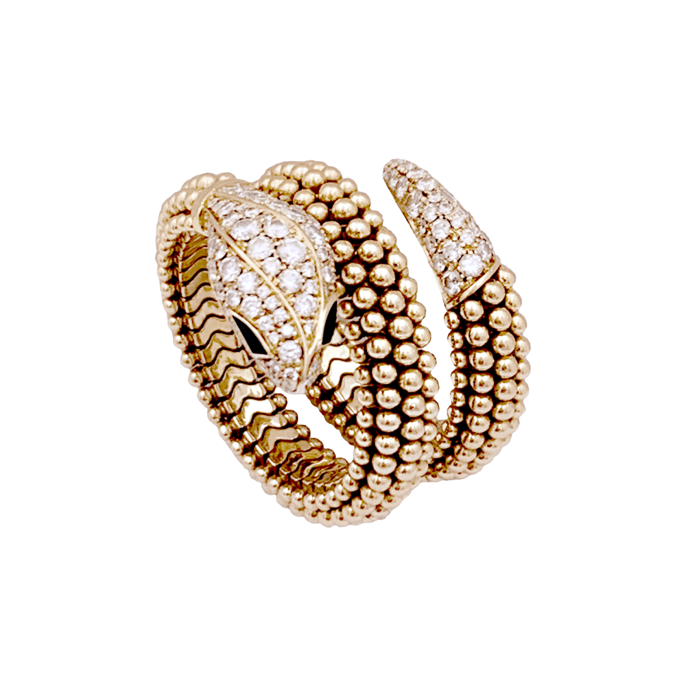 Bague BULGARI "Serpenti" en or rose, onyx et diamants - Castafiore