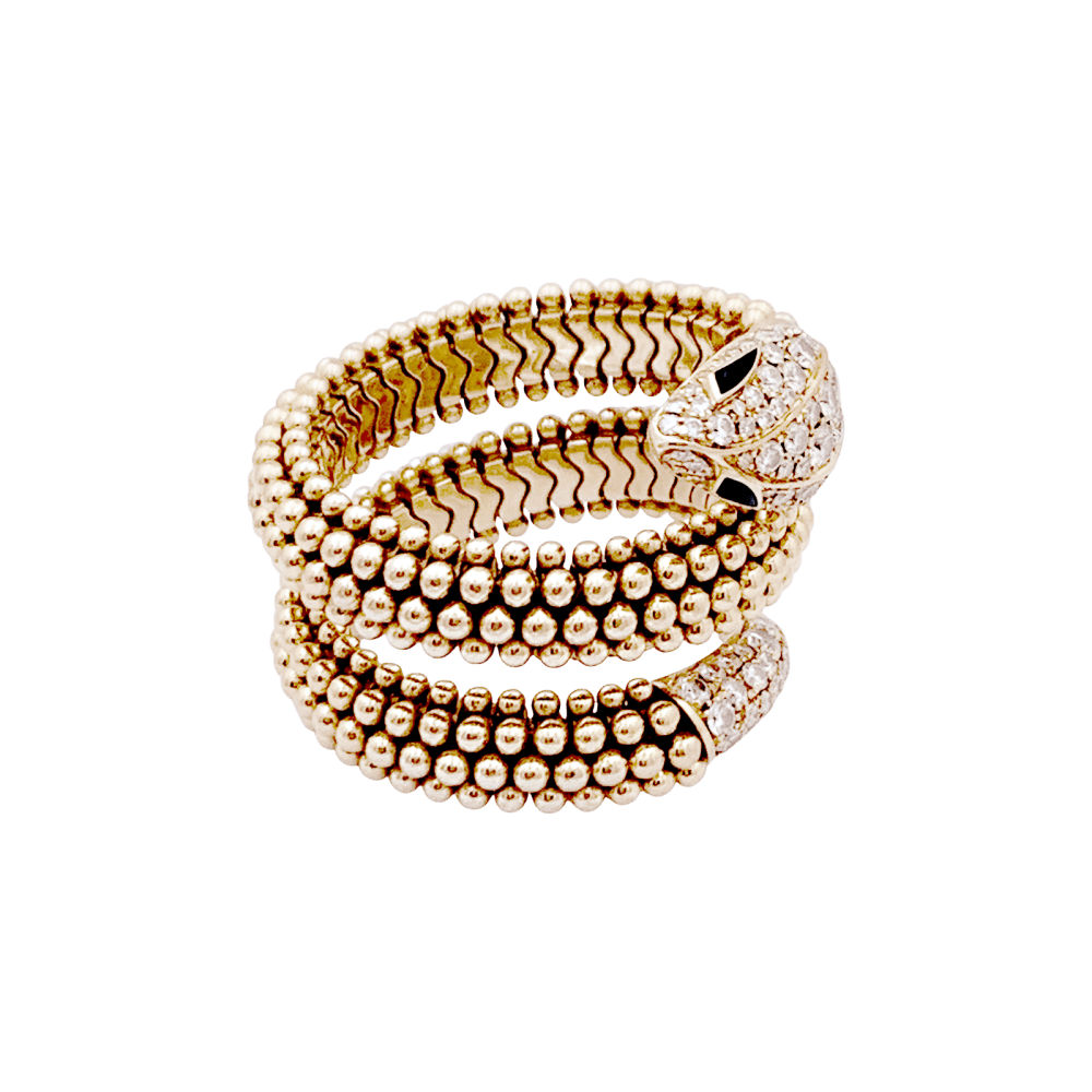 Bague BULGARI "Serpenti" en or rose, onyx et diamants - Castafiore