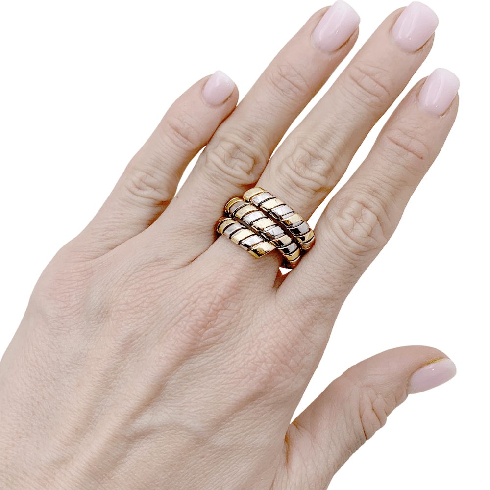 Bague BULGARI "Tubogas" en or jaune et or blanc - Castafiore