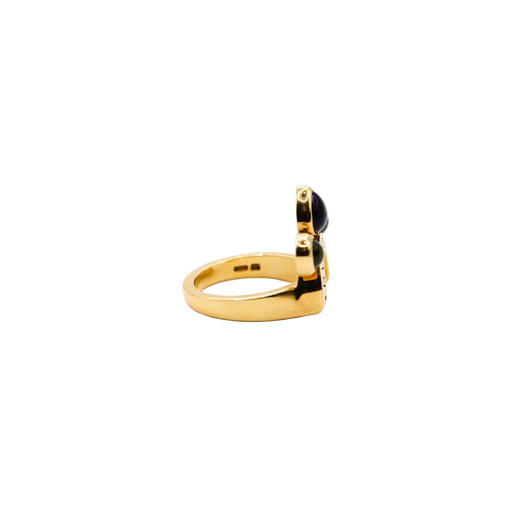 Bague BVLGARI "Allegra" en or jaune, améthyste, péridot et topaze bleue - Castafiore