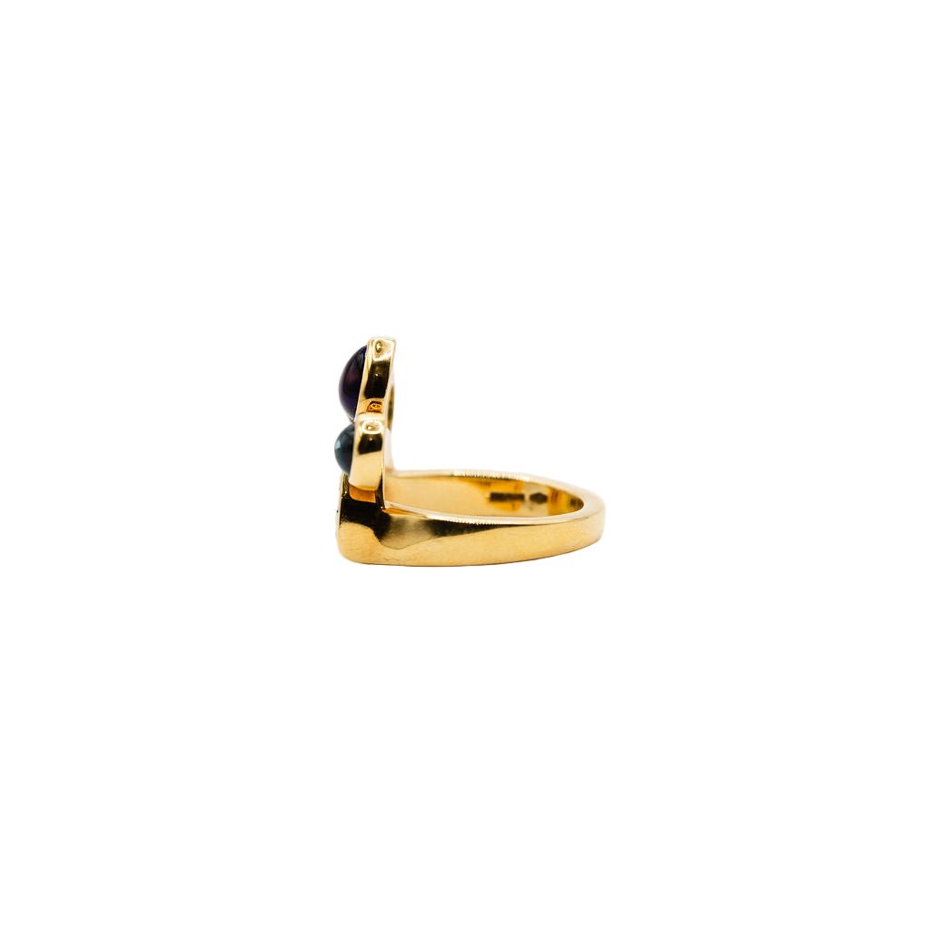 Bague BVLGARI "Allegra" en or jaune, améthyste, péridot et topaze bleue - Castafiore