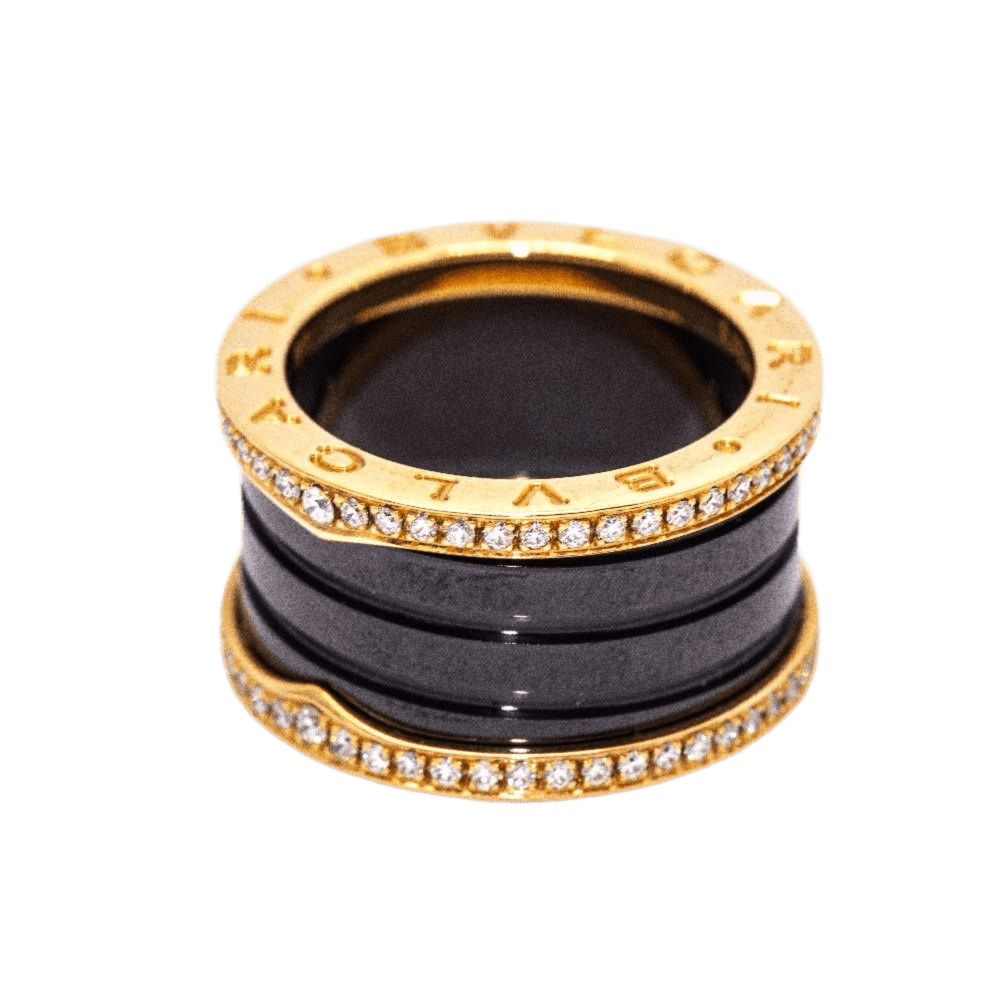 Bague BVLGARI "B.Zero1" en or rose, céramique et diamants - Castafiore
