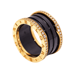 Bague BVLGARI "B.Zero1" en or rose, céramique et diamants - Castafiore