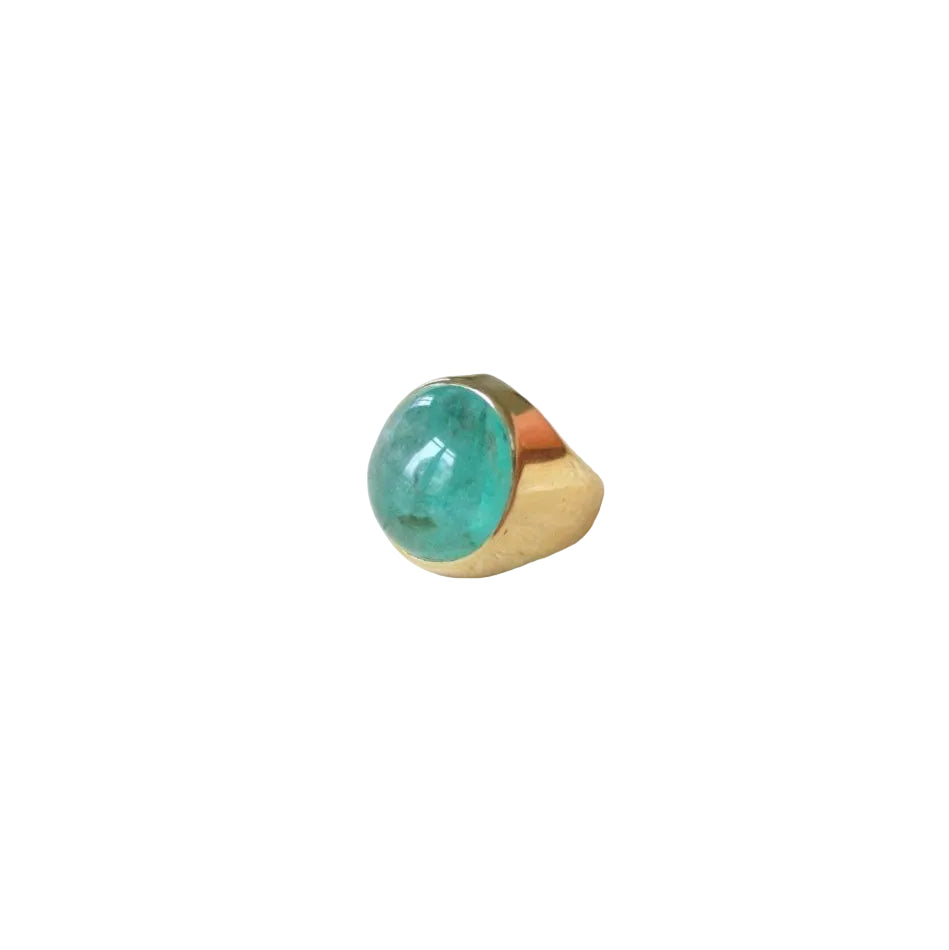 Bague Cabochon Emeraude 15 Carats Or Jaune - Castafiore