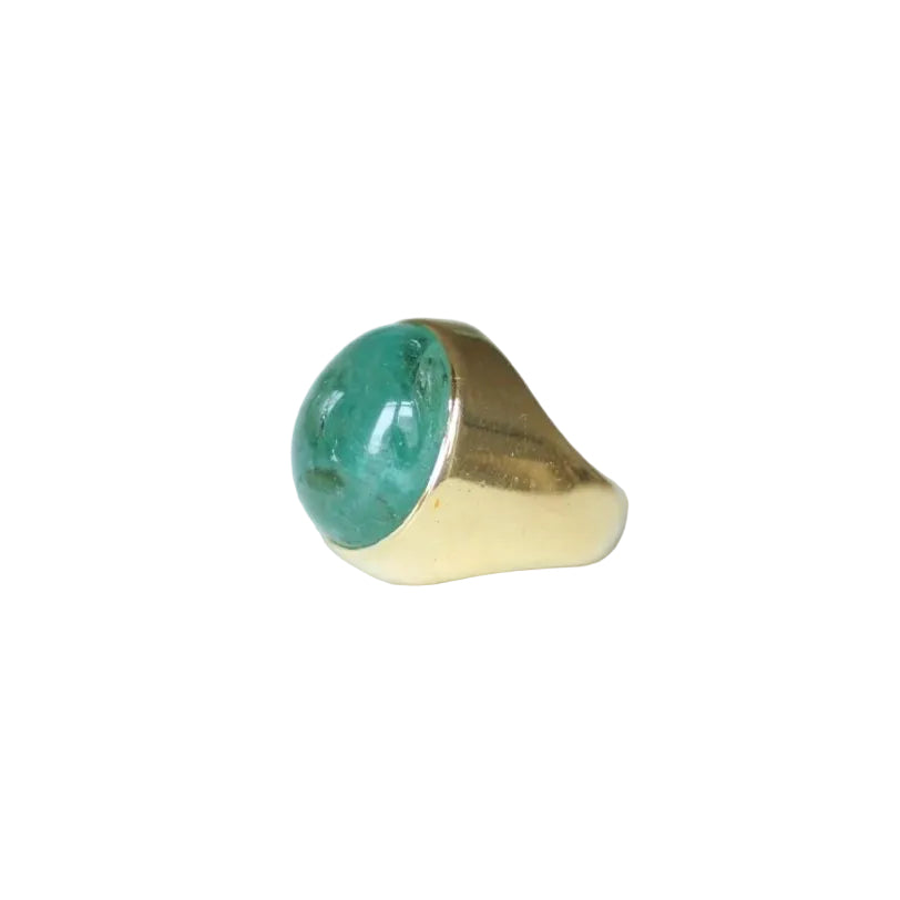 Bague Cabochon Emeraude 15 Carats Or Jaune - Castafiore