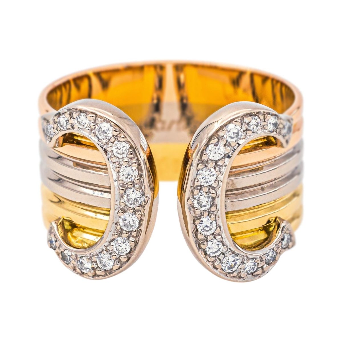 Bague CARTIER "C de Cartier" GM en or blanc, or jaune, or rose et diamants - Castafiore