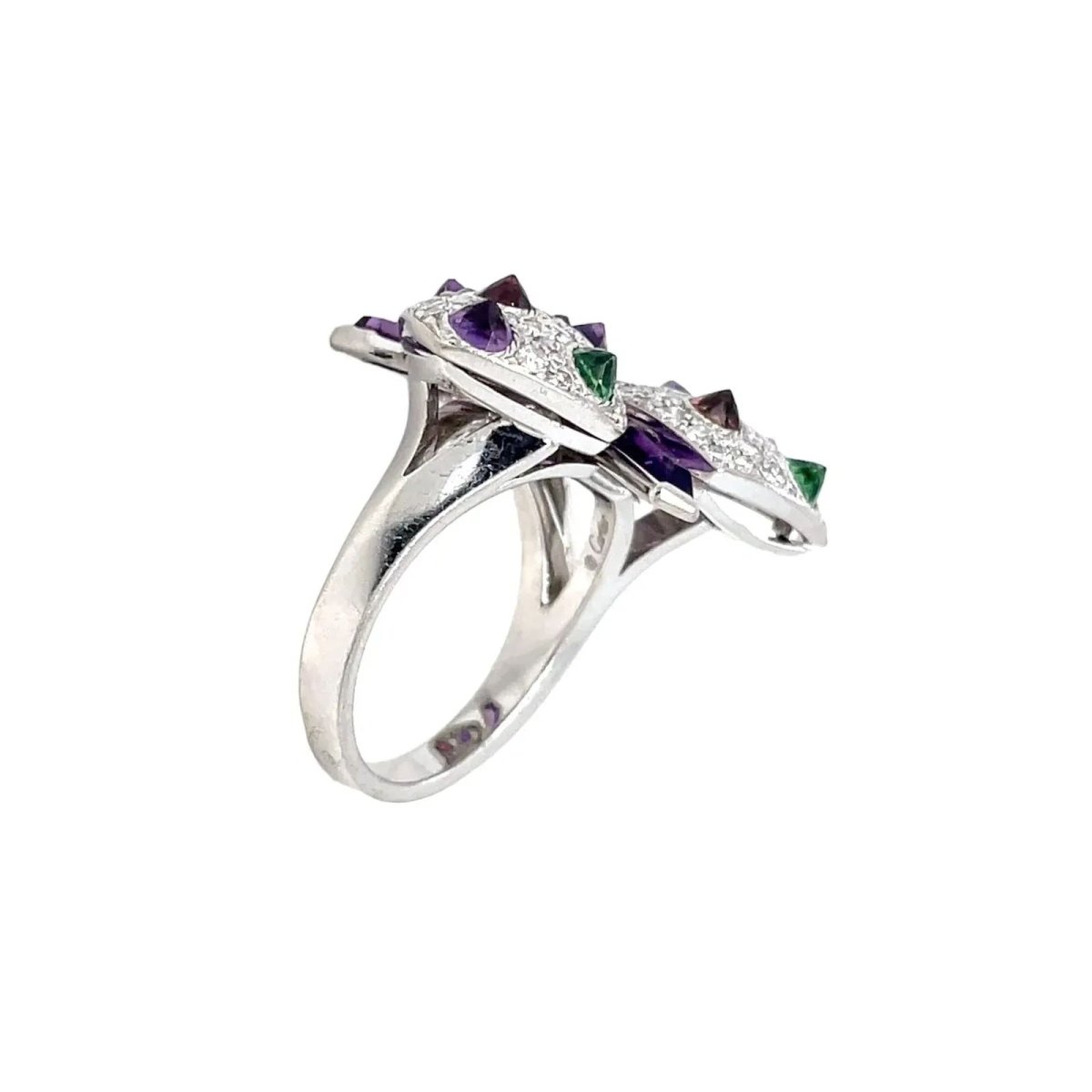 Bague CARTIER "Caresse d'Orchidées" en or blanc, améthyste, tourmaline, tsavorite et diamant - Castafiore