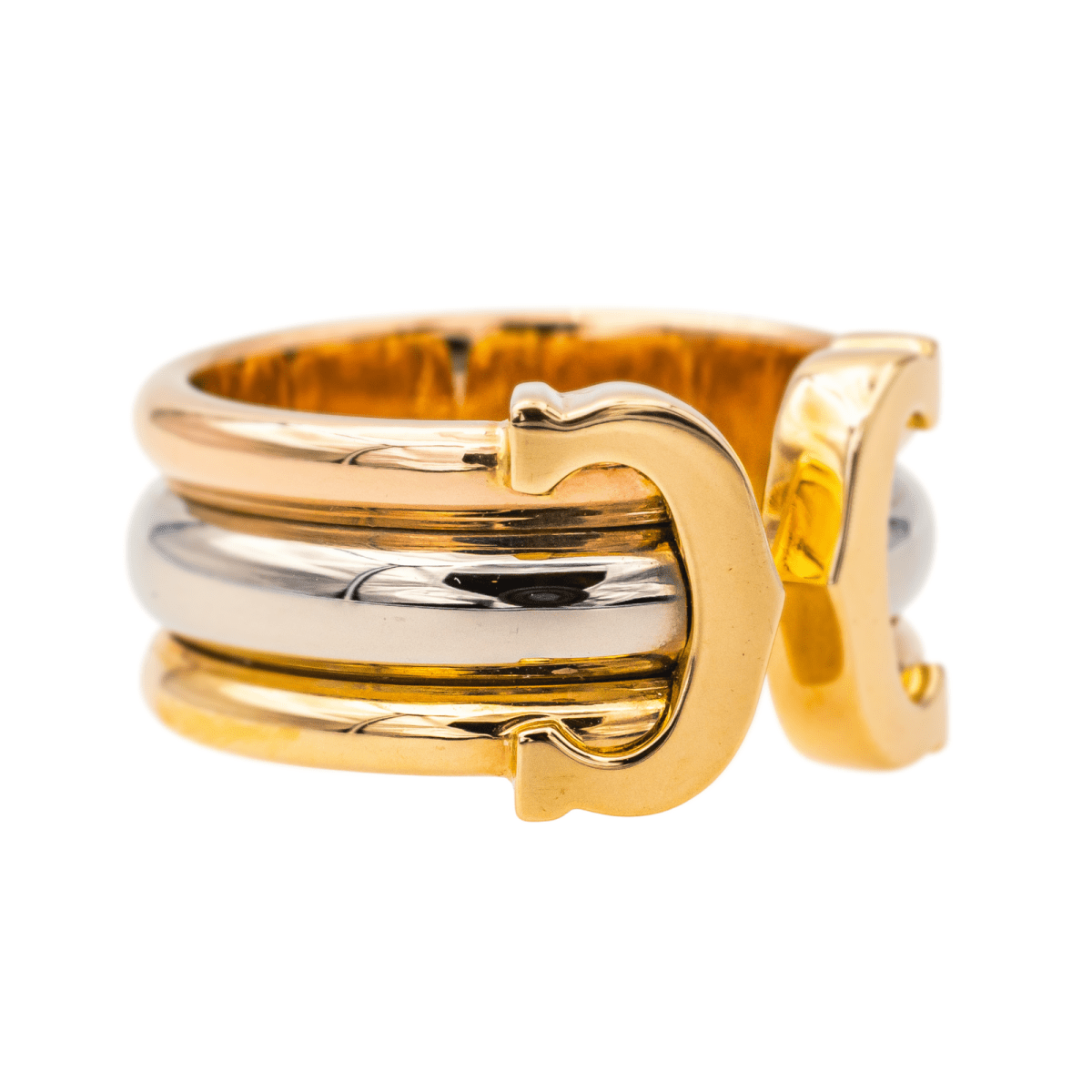 Bague CARTIER, " Double C" en or jaune, blanc et rose - Castafiore
