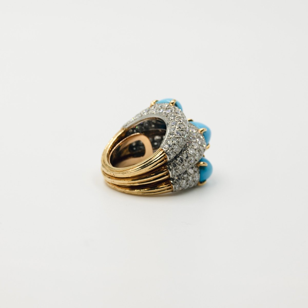 Bague CARTIER en or jaune turquoises et diamants - Castafiore