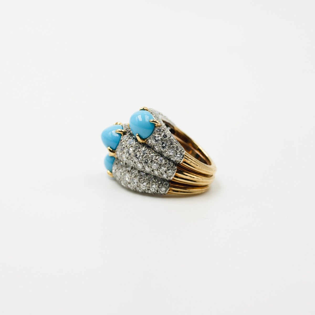 Bague CARTIER en or jaune turquoises et diamants - Castafiore