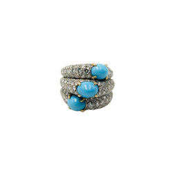 Bague CARTIER en or jaune turquoises et diamants - Castafiore