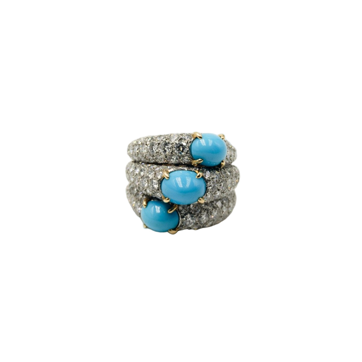 Bague CARTIER en or jaune turquoises et diamants - Castafiore