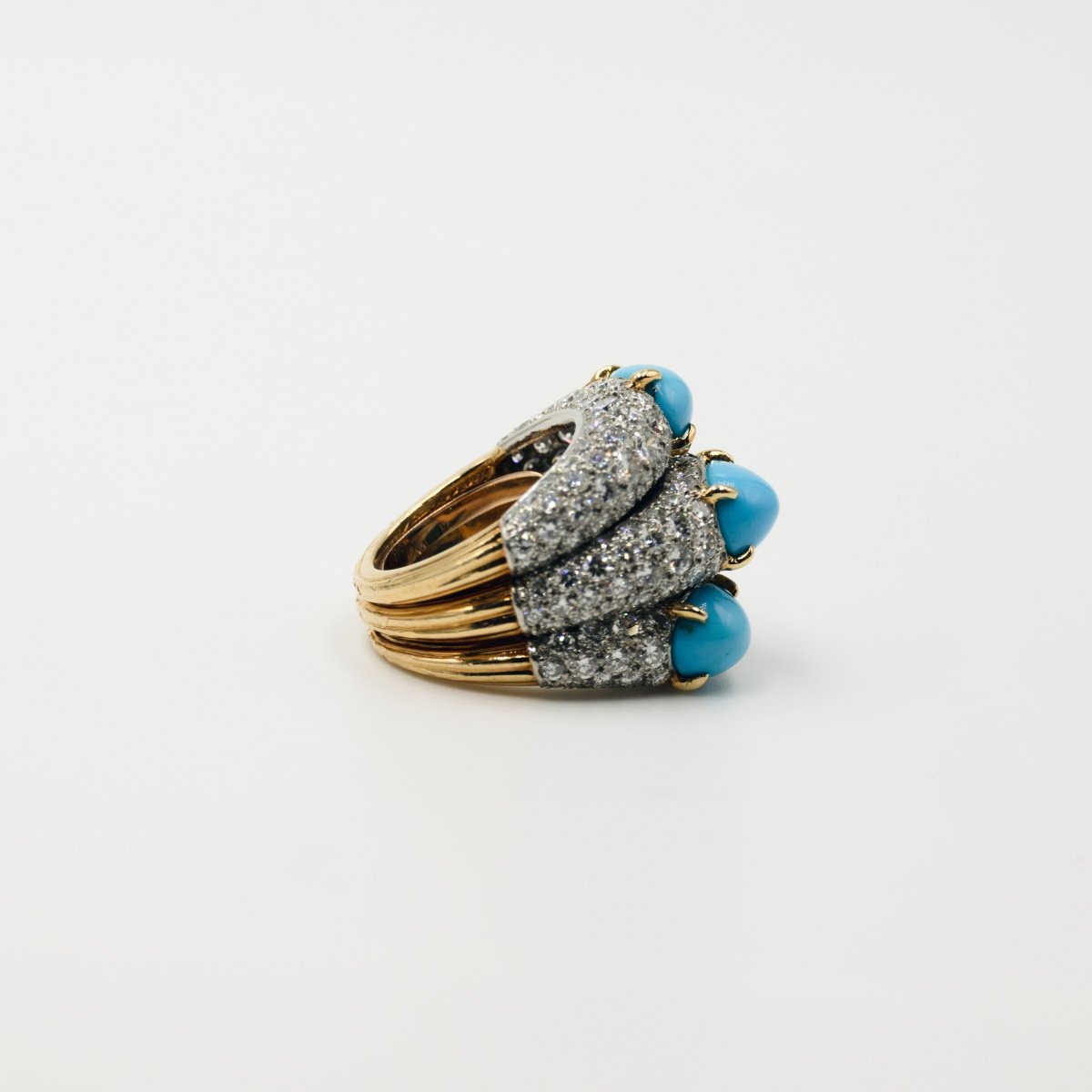 Bague CARTIER en or jaune turquoises et diamants - Castafiore