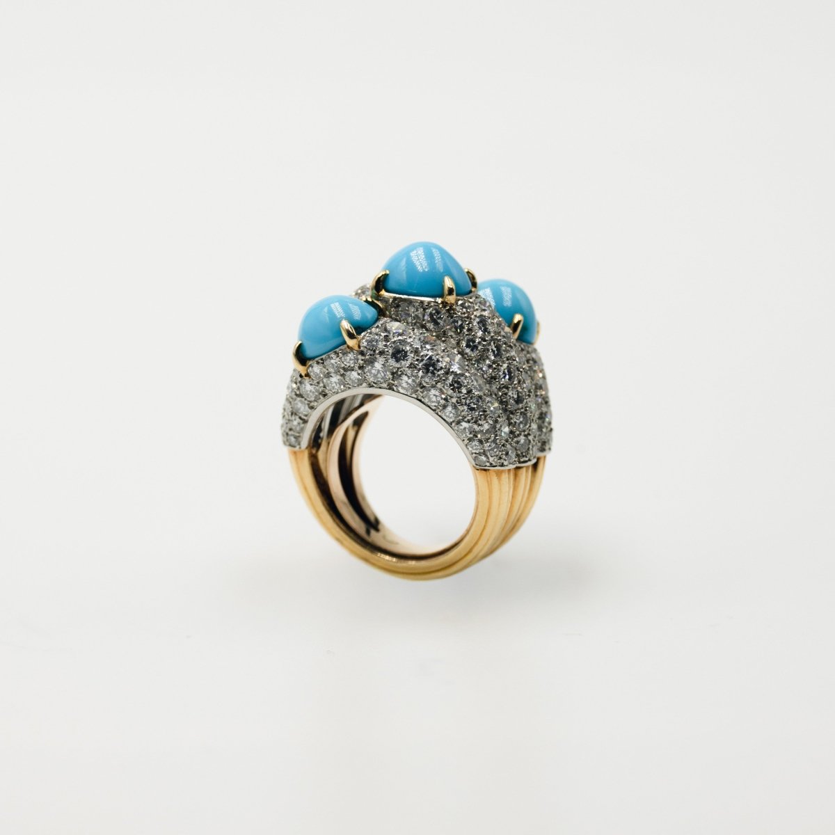 Bague CARTIER en or jaune turquoises et diamants - Castafiore