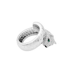 Bague CARTIER "Lakarda" en or blanc, émeraudes, laque et diamants - Castafiore