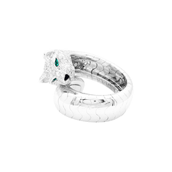Bague CARTIER "Lakarda" en or blanc, émeraudes, laque et diamants - Castafiore