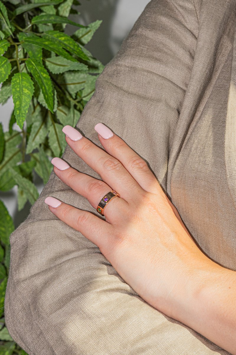CARTIER “Love” ring in pink gold and sapphire, garnet and amethyst