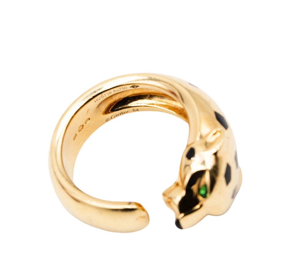 Bague CARTIER "Panthère de Cartier" MM en or jaune, grenats tsavorites, onyx et laque noire - Castafiore