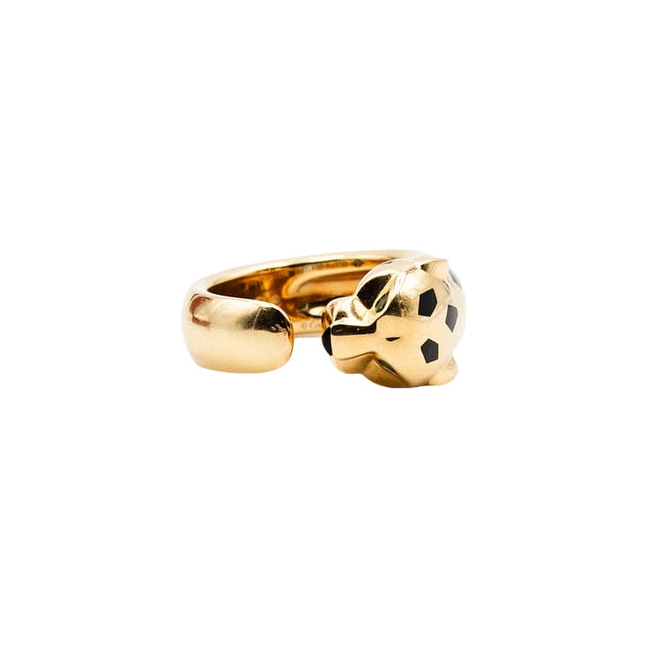 Bague CARTIER "Panthère de Cartier" MM en or jaune, grenats tsavorites, onyx et laque noire - Castafiore