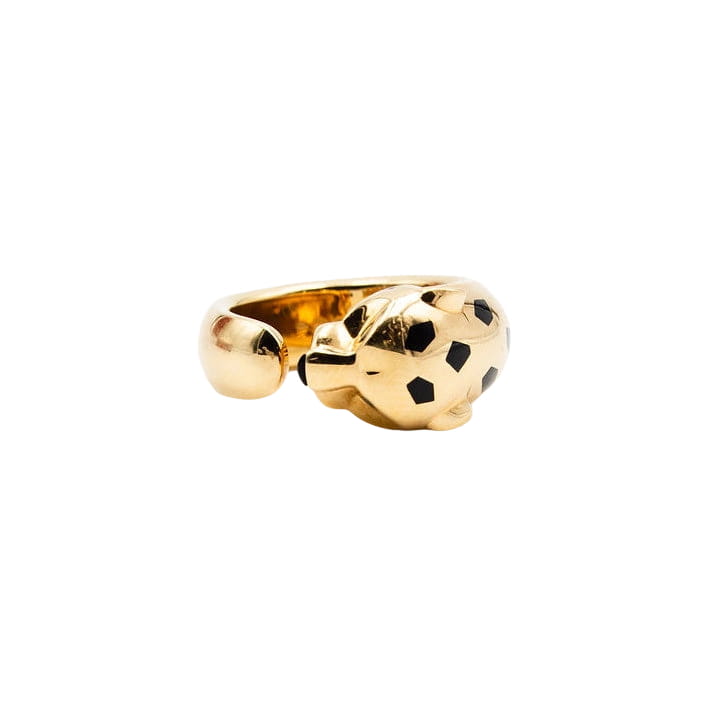 Bague CARTIER "Panthère de Cartier" MM en or jaune, grenats tsavorites, onyx et laque noire - Castafiore