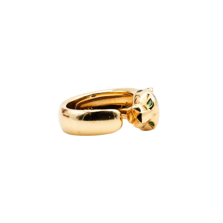 Bague CARTIER "Panthère de Cartier" MM en or jaune, grenats tsavorites, onyx et laque noire - Castafiore