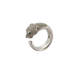 Panthère CARTIER “Massai” ring in white gold with emeralds, onyx and diamond