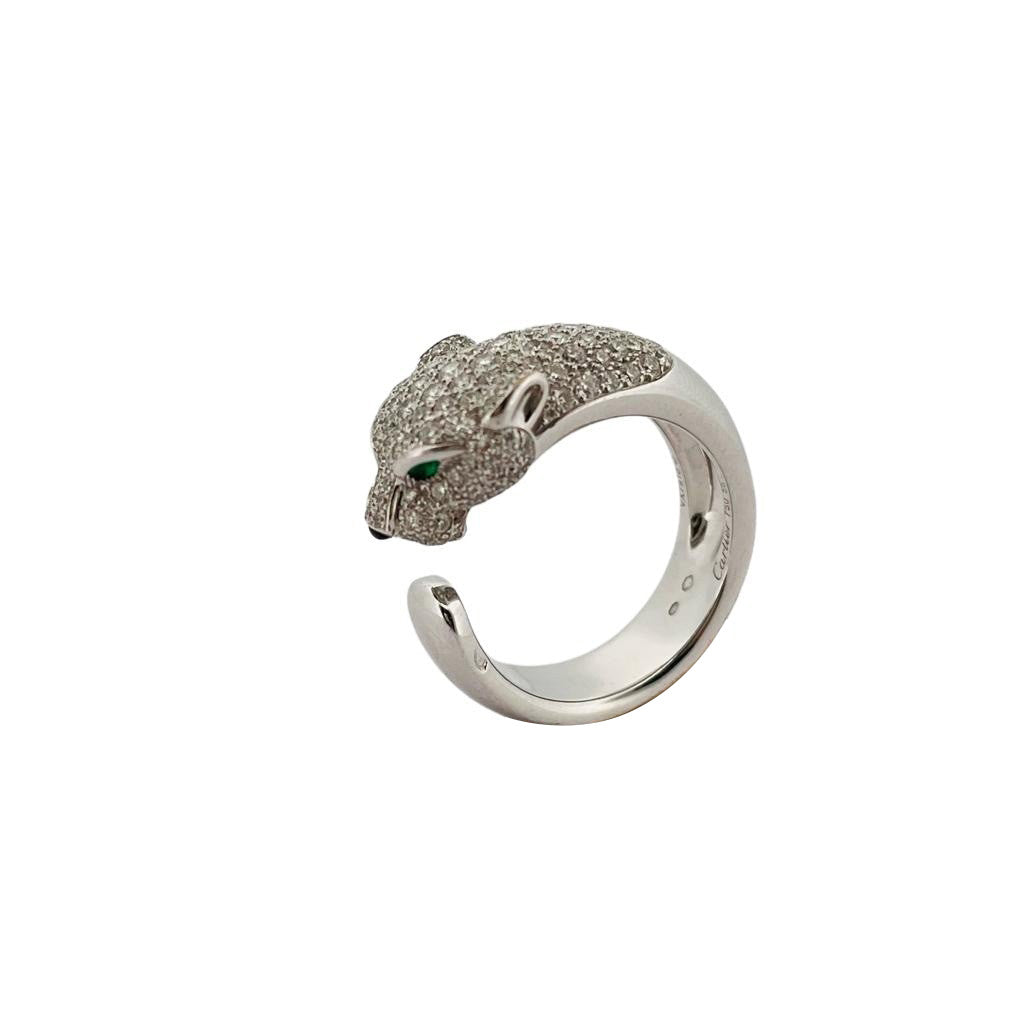 Panthère CARTIER “Massai” ring in white gold with emeralds, onyx and diamond