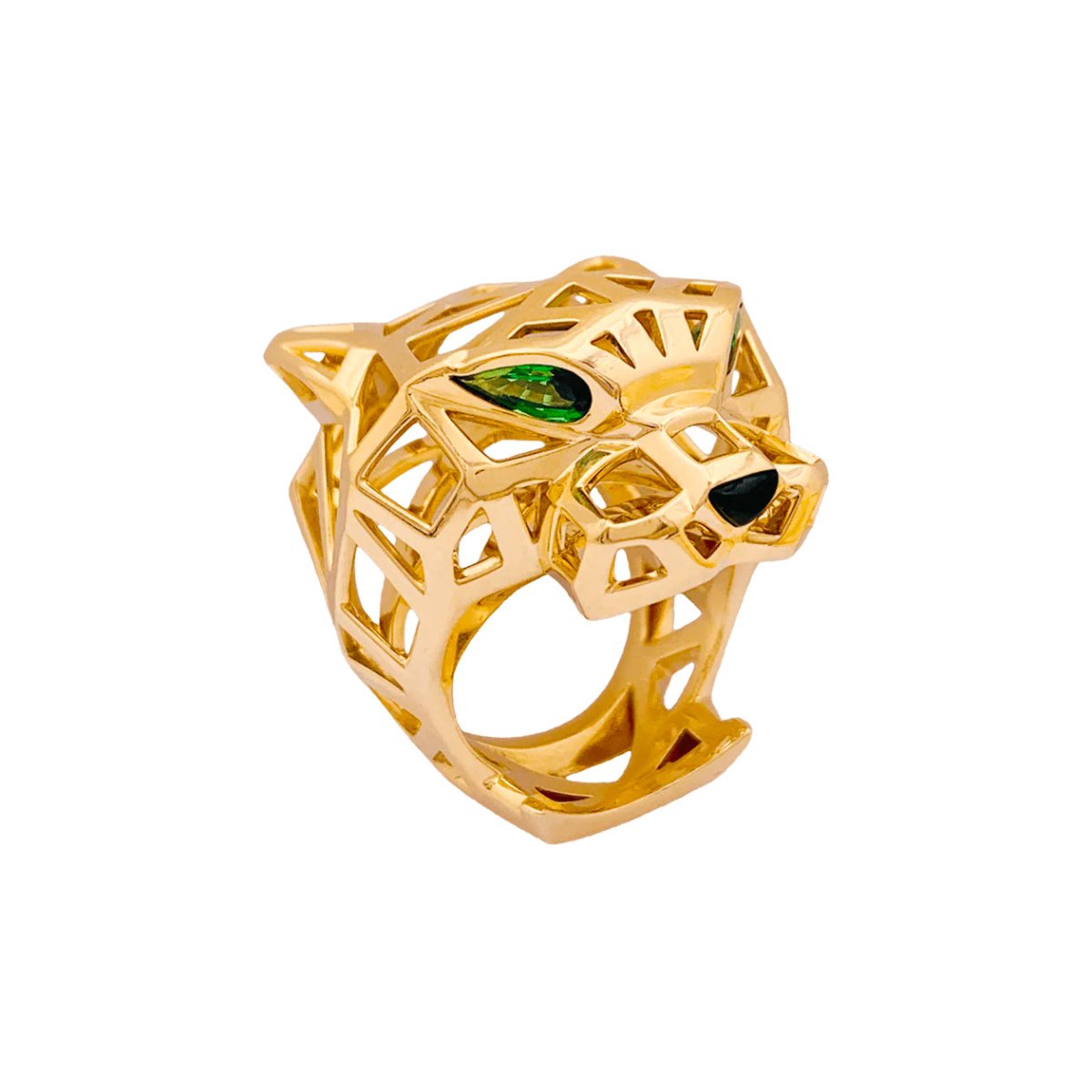 Bague CARTIER "Panthère" en or jaune, grenats tsavorites et onyx - Castafiore