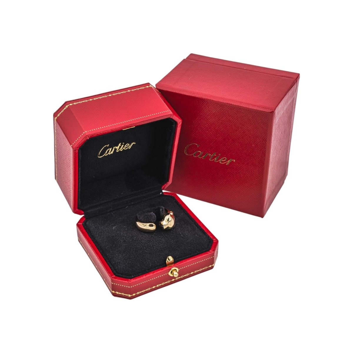 Bague CARTIER "Panthère" en or jaune, tsavorites et onyx - Castafiore