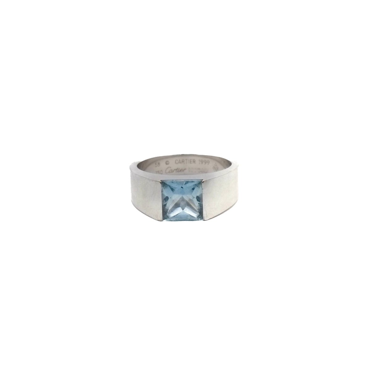 Bague CARTIER "Tank" en or blanc et aigue - marine - Castafiore