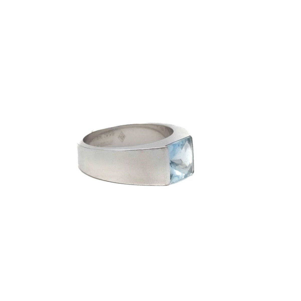 Bague CARTIER "Tank" en or blanc et aigue - marine - Castafiore