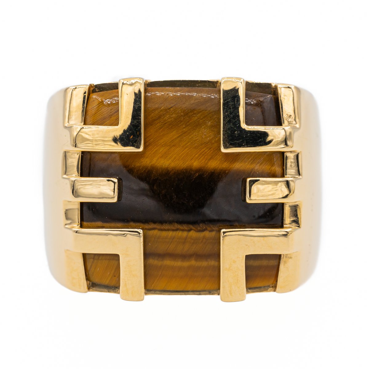 Bague CARTIER, "Yjing", en Or jaune et Œil de tigre - Castafiore