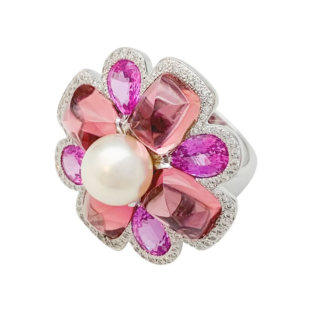 Bague CHANEL "San Marco" en or blanc, perle, saphirs roses, tourmalines roses et diamants - Castafiore