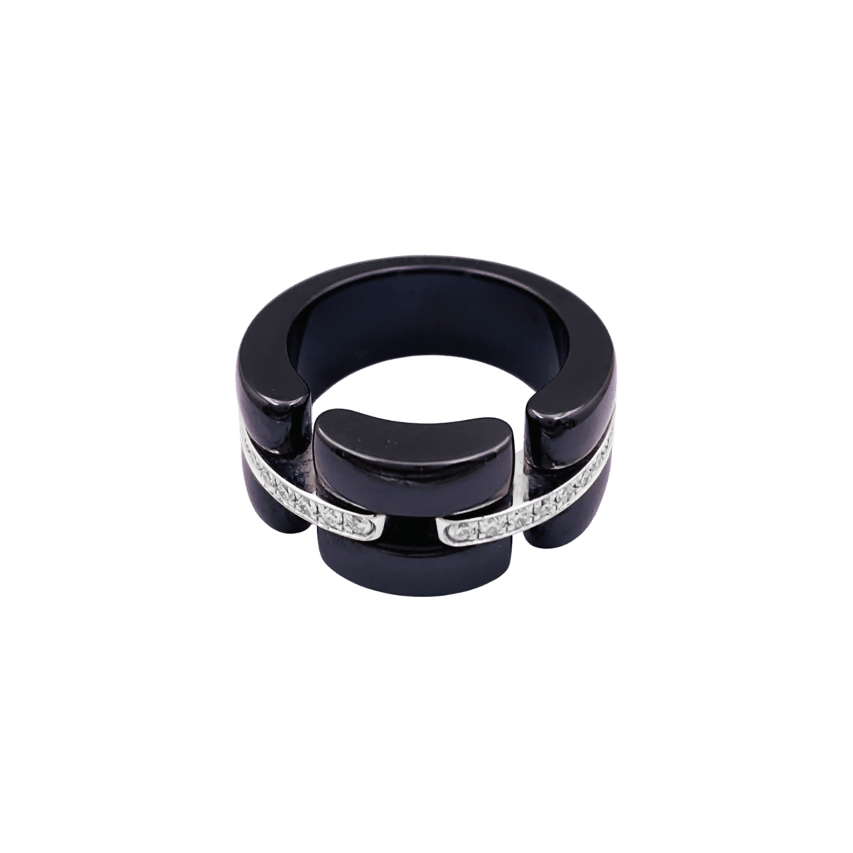 Bague CHANEL "Ultra" en or blanc, céramique noire et diamants - Castafiore