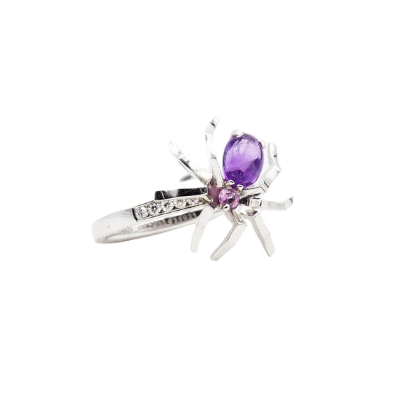 Bague CHAUMET Araignée "Attrape moi si tu m'aimes" en or blanc, améthyste, saphir rose et diamants - Castafiore