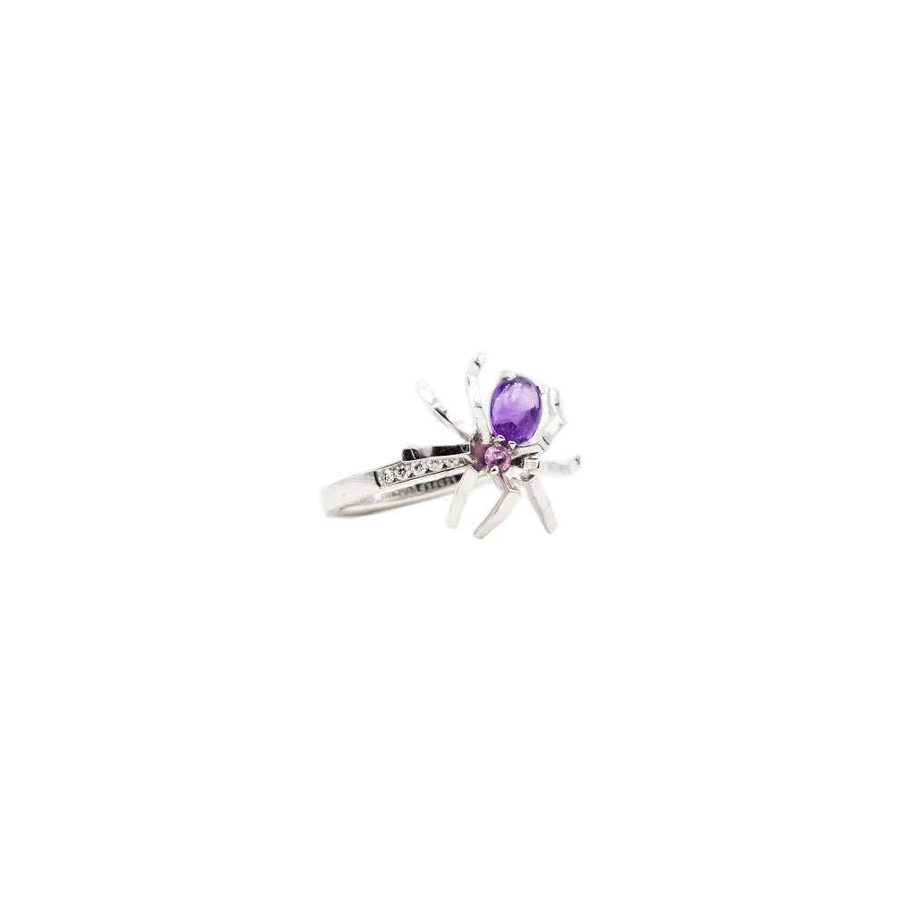 Bague CHAUMET "Attrape moi si tu m'aimes", "Araignée" en or blanc, améthyste, saphir rose et diamants - Castafiore